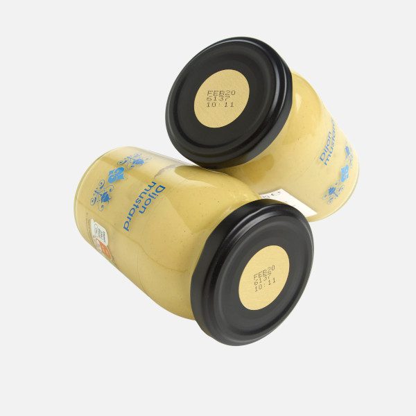 barattoli in vetro mostarda prodotti conservieri stampa codifica ispezione labelling