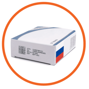 esempio di confezione farmaceutica con codice DataMatrix crittografato per la tracciabilità in Russia